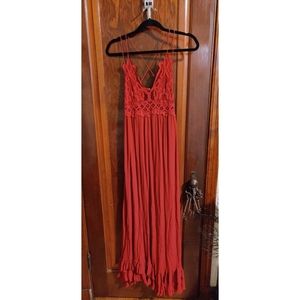 Red free people FP one Adella full length slip dress